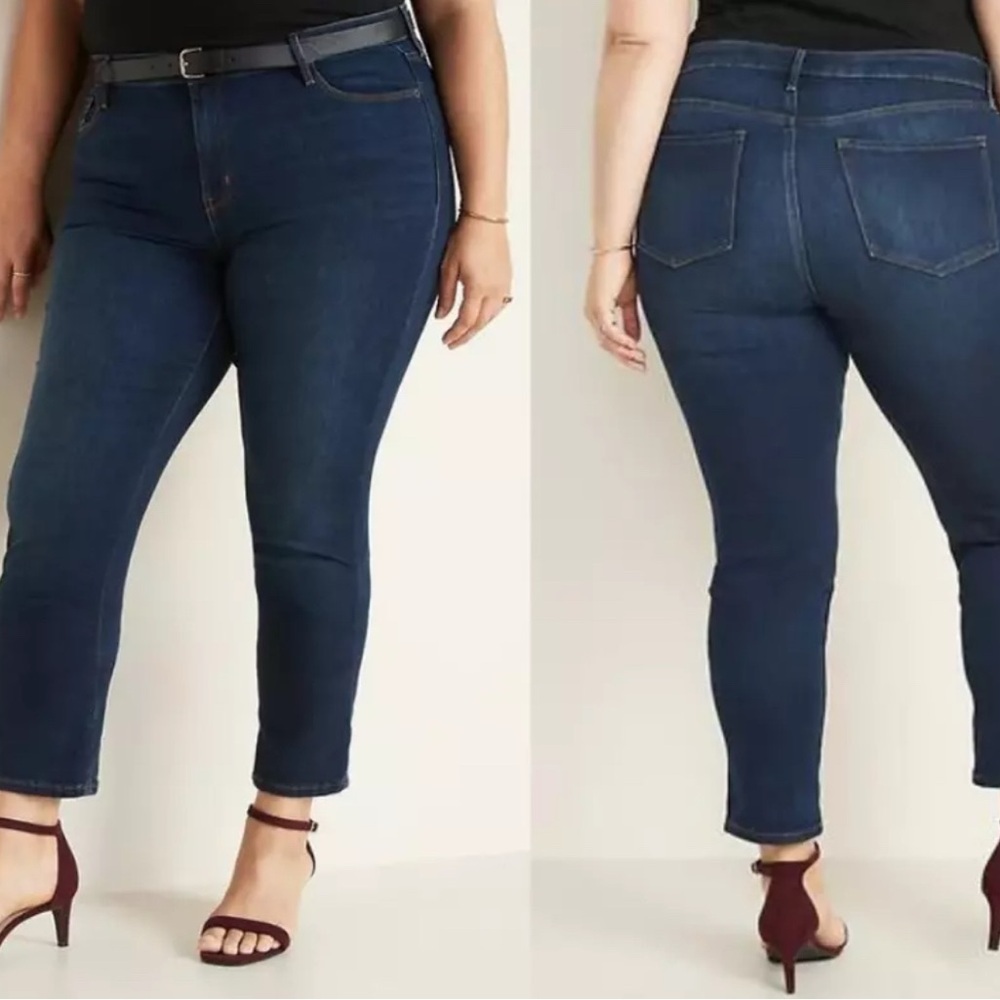 NWT Old Navy Size 26 Short Mid Rise Power Slim Straight Dark‎ Wash Jeans Plus